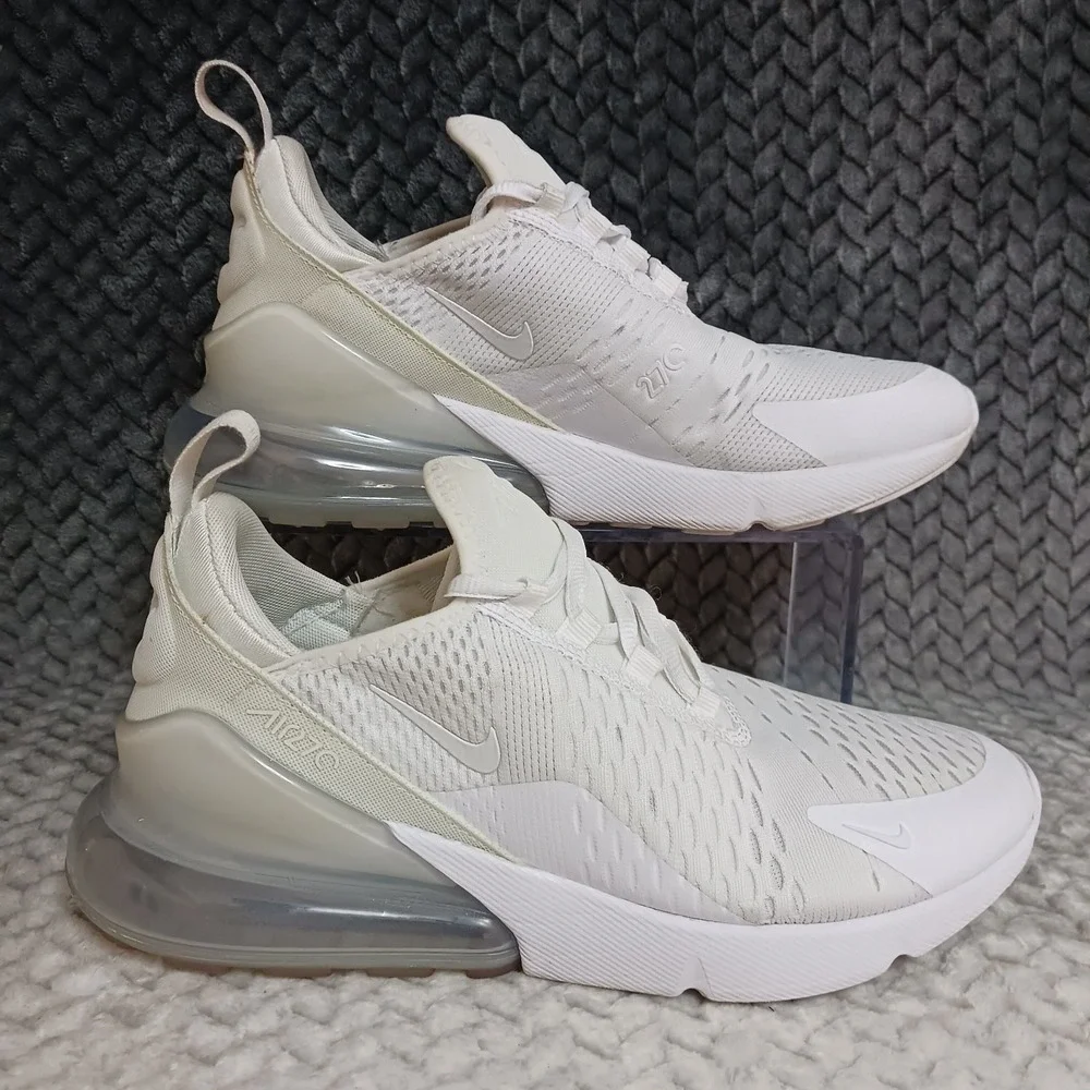 Nike Air Max 270 White Metallic Silver GS Walking Running Shoes Sz 6.5Y Womens 8